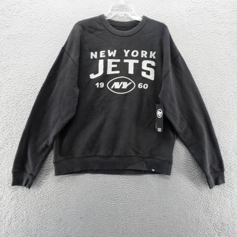 47 Brand Mens New York Jets NFL Crewneck Sweatshirt Dusted Jet Black Large NEW
